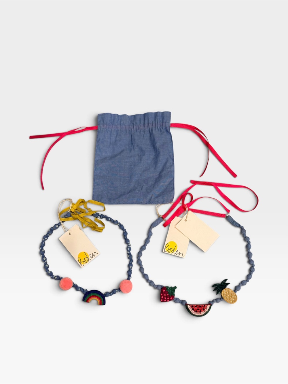 Boden Blue Beaded Kids Necklace Set with Pink, Yellow & Red Charms